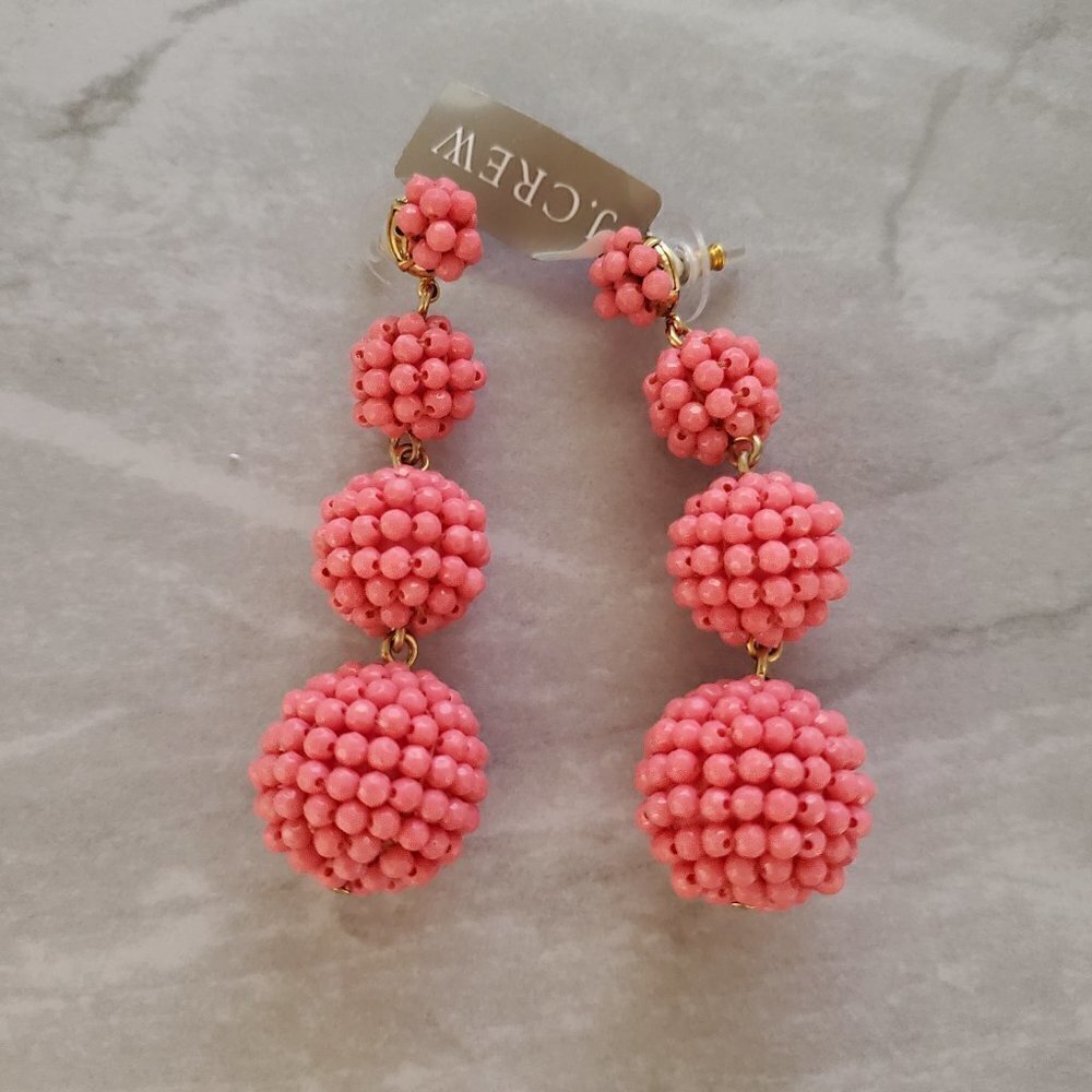 💕 NEW J.Crew Pink Beaded Beads Drop Dangle Earrings 💕 - Picture 1 of 8